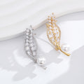 Gold and Silver Crystal Leaf Pearl Look Metal Brooch Pair view 5