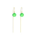 Green Bead Threader Earrings Gold Chain Pull Through Drops view 5