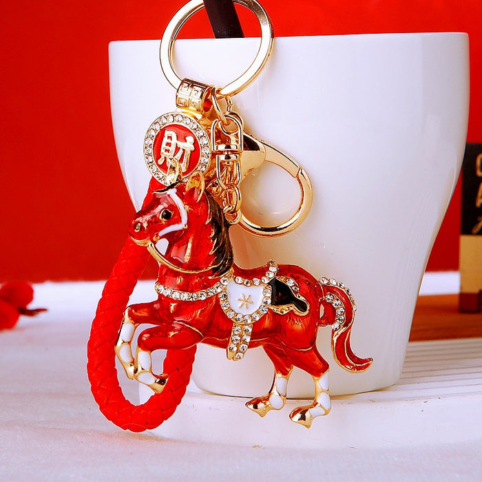 Jeweled Money Horse Keychain with Plain Fortune and Braided Loop Options