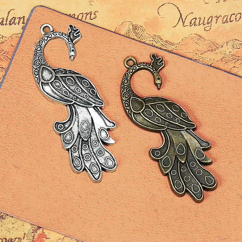 Peacock Phoenix Alloy Charm Pendant 60x20mm