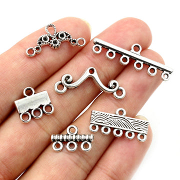 Silver Tone Multi-Loop Connector Charms in Seven Ornate Designs