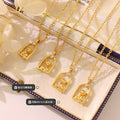 Gold Rose Arch Frame Pendant Necklace Single Zircon Accent view 2