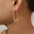 Gold Long Goose Neck Open Earrings Smooth Copper Hoop Style view 1