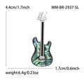 Green Guitar Brooch with Crystal Details and Silver Tone Pin view 5
