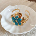 Gold Enamel Flower Open Cuff Bracelets Eleven Color Styles view 6