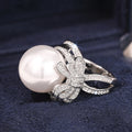 Silver Tone Pearl Look Bow Clear Stone Ring Sizes 6-10 view 3