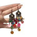 Antique Tone Colorful Sequin Drop Earrings with Reflective Details view 5