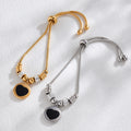 Black Enamel Heart Charm Slider Bracelet Gold Steel Chain view 3