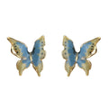 Gold Tone Blue Enamel Butterfly Earrings In Stud And Clip Styles view 5