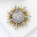 Radiant Sun Brooch In Metal With A Crystal Spiral Center And Mixed-Tone Rays view 3