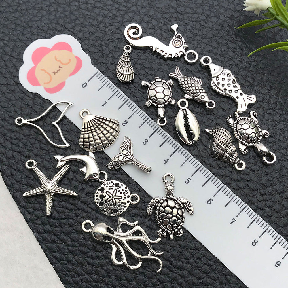 Antique Silver Zinc Alloy Seahorse Starfish Dolphin Charm Pendants for DIY Jewelry
