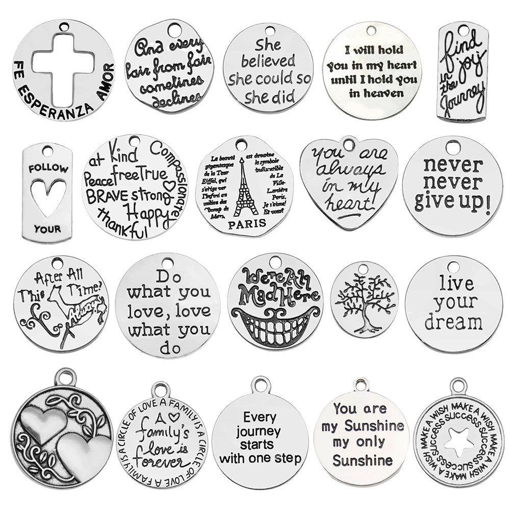 Iron Inspirational Letter Tag Charm Pendants for DIY Bracelet Necklace Keychain Jewelry