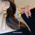 Gold Tone Leaf Branch Long Drop Earrings for Women view 3