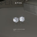 Silver Tone Round Clear Cubic Zirconia Stud Earrings view 4