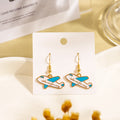 Globe Explore Airplane Enamel Drop Earrings Gold Hook Pair view 3