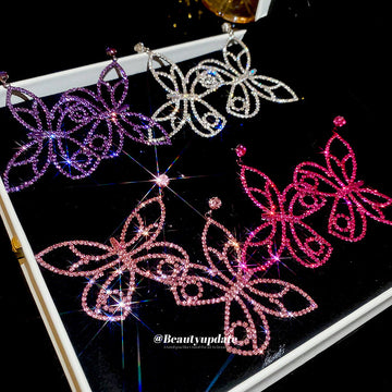 Rhinestone Butterfly Drop Stud Earrings Fashion Jewelry