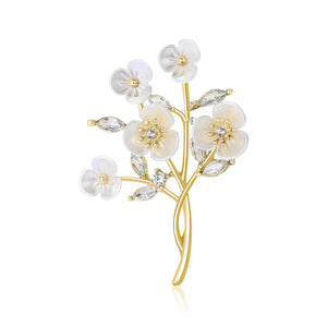 Shell Flower Branch Brooch in Gold-Tone or Silver-Tone, 5.4 cm