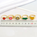 Gold Tone Enamel Signet Rings in Nine Floral Heart and Flame Designs view 2