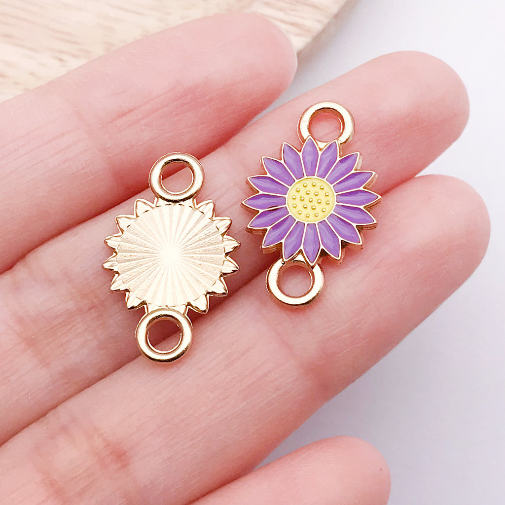 Zinc Alloy Enamel Daisy Sunflower connector charm for DIY bracelet necklace making