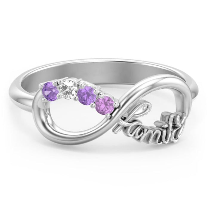 Silver Family Infinity Finger Ring Purple Clear 6-10