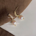 Gold Tone Clear Rectangle Stone Row Pearl Like Drop Earrings view 4