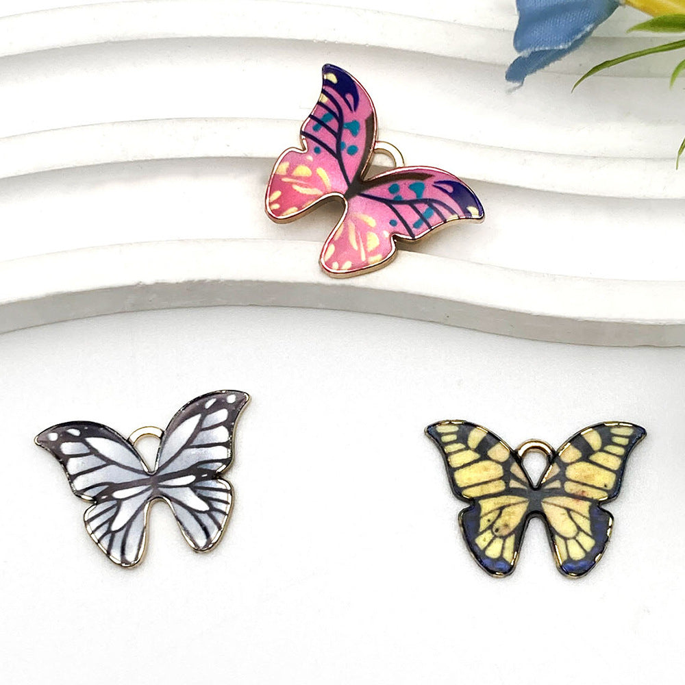 Zinc Alloy Color Printed Butterfly Charm Pendant for DIY Earrings Necklace Jewelry