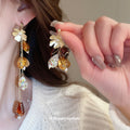 Asymmetric Floral Bow Heart Drop Stud Earrings With Decorative Metal Accents view 1