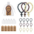 Wooden Bead Elastic Bracelet With Cross Pendant In Three Colors view 1