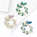 Marquise Crystal Leaf Wreath Brooch in Blue Pink or Green view 3