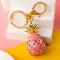 Jeweled Pineapple Keychain with Crystal Studs and Green Leaf Crown view 3