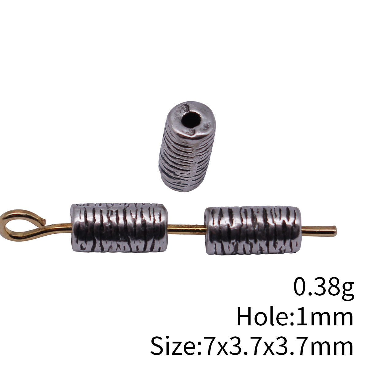 7x3.7x3.7mm 0.38g Antique Silver Zinc Alloy Wood Grain Cylinder Loose Metal Beads for Bracelet DIY Jewelry