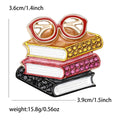 Books And Glasses Brooch With Stacked Enamel Books, Openwork Glasses, And Crystal Accents view 5