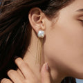 Shell Bead Square Tassel Chain Drop Earrings Gold Steel view 2