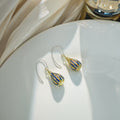 Blue And Gold Striped Teardrop Enamel Hook Earrings view 3