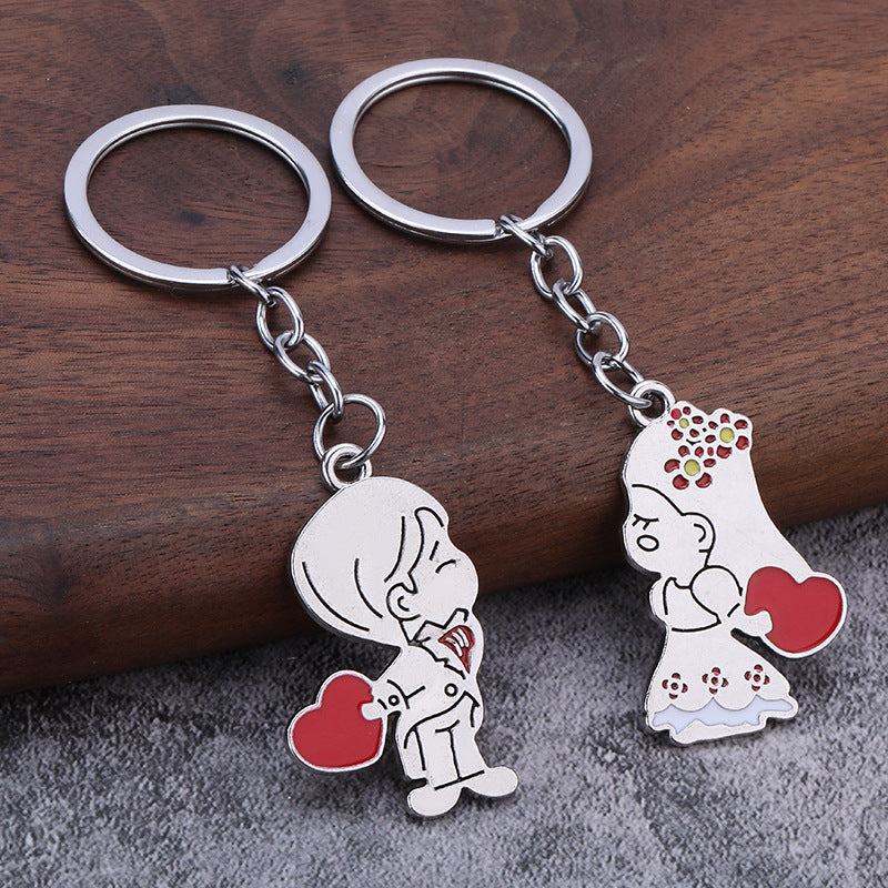 Couple Heart Metal Keychain Valentine Gift Bag Charm for Men and Women
