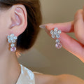 Silver Pink Zircon Flower Necklace Earring Jewelry Set view 4