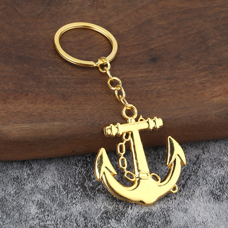Vintage Anchor Zinc Alloy Keychain with Metal Texture Ring Chain