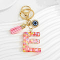 Pink Confetti Resin Letter Evil Eye Charm Tassel Keychain view 8