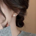 Gold Tone Pearl Stud Earrings with Clear Crystal Halos view 4
