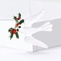Flying Dove Brooch in Metal with White Enamel Bird Carrying a Small Flower Sprig view 3