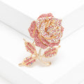 Crystal Rose Stem Brooch With Jeweled Leaves in Five Colorways view 4