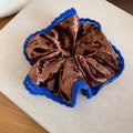 Velvet Scrunchie Hair Ties Black and Coffee Blue Edge view 7