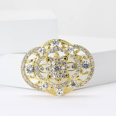 Openwork Crystal Floral Medallion Brooch in Gold Tone grouped product view