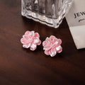 White and Pink Translucent Layered Flower Stud Earrings view 2