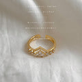 Gold Crown Open Adjustable Ring Clear Zirconia Stones view 1