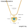 Gold Hammered Heart Blue Crystal Pendant Snake Necklace view 6