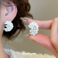 Textured Flower C Hoop Stud Earrings In White Red And Teal view 4
