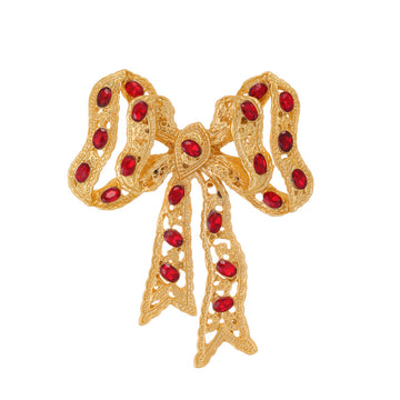 Ribbon Bow Crystal Metal Brooch Pin 7 x 8.5 cm for Jackets and Lapels