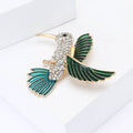 Green Wing Hummingbird Brooch in Detailed Metal and Crystal Design view 2