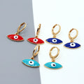 Gold Tone Marquise Enamel Evil Eye Huggie Earrings in Three Colors view 1